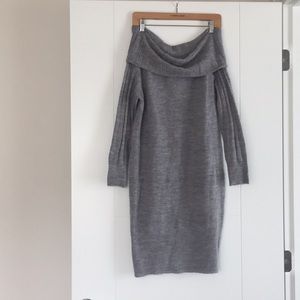 Gray Off the Shoulder Long Sleeve Sweater Dress